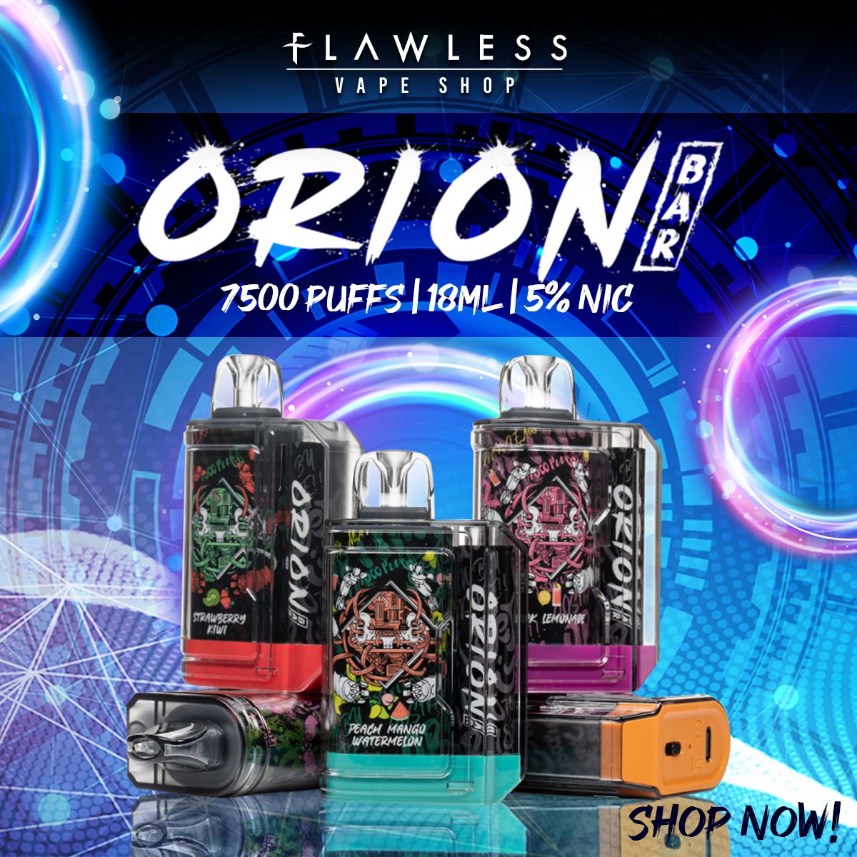 Orion Bar Disposable | 7500 Puff | 18mL | 50mg