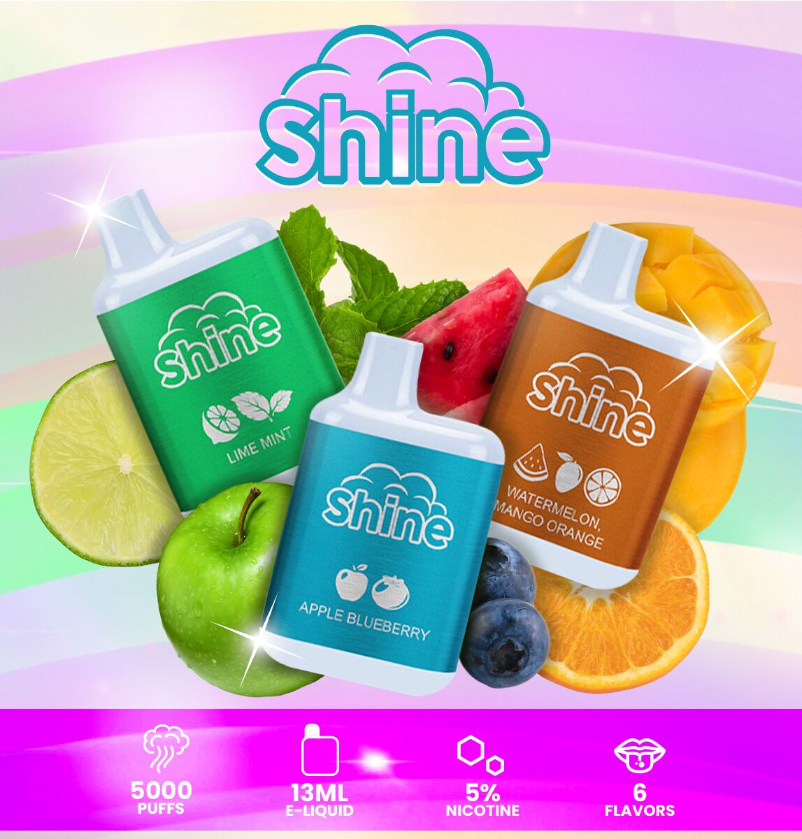 Snap Liquids Shine Bar Disposable | 5000 Puffs | 13mL | 50mg